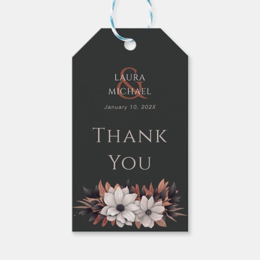 Elegant Zwart Dank u Cadeau Label Bloemen Cadeaulabel (Voorkant)