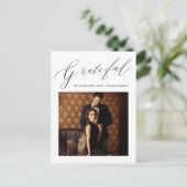 Elegant zwart dankbaar script foto bruiloft briefkaart (Staand voorkant)