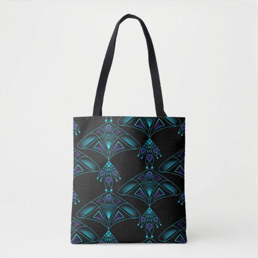 Elegant zwart deco abstract juwelen blauw elema tote bag (Voorkant)