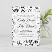 Elegant zwart delicate bloemen bruiloft kaart (Staand voorkant)