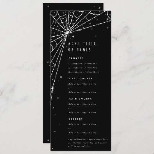 Elegant Zwart Diamant Spinnenweb Flat 4 Cursus Menu (Voorkant / Achterkant)