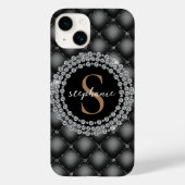 Elegant Zwart Diamanten Custom Goud Monogram Case-Mate iPhone Case (Achterkant)