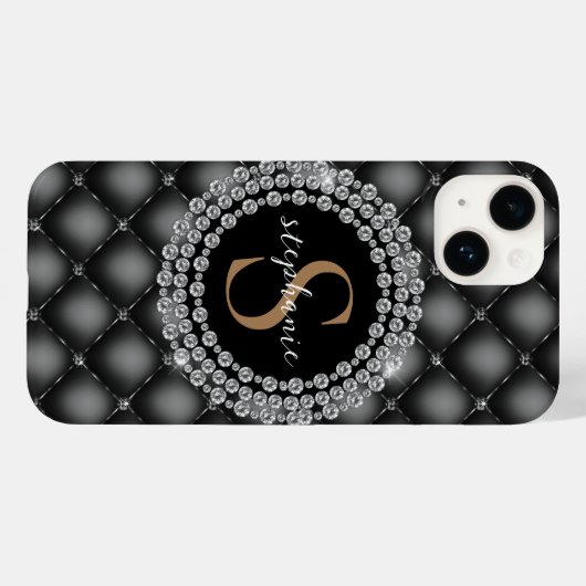 Elegant Zwart Diamanten Custom Goud Monogram Case-Mate iPhone Case (Achterkant (horizontaal))