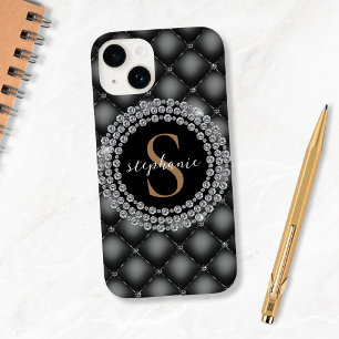 Elegant Zwart Diamanten Custom Goud Monogram Case-Mate iPhone 14 Hoesje