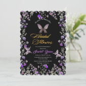 Elegant zwart doek met paarse-bruine wilde bloem kaart (Staand voorkant)