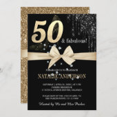 Elegant Zwart Drips Gouden Glitter 50ste Kaart (Voorkant / Achterkant)