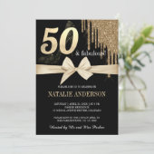 Elegant Zwart Drips Gouden Glitter 50ste Kaart (Staand voorkant)