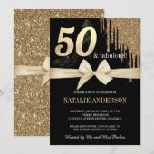 Elegant Zwart Drips Gouden Glitter 50ste Kaart (Voorkant / Achterkant)
