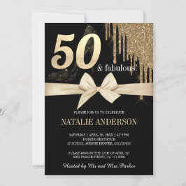 Elegant Zwart Drips Gouden Glitter 50ste Kaart