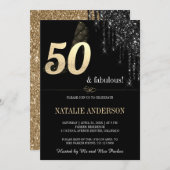 Elegant Zwart Drips Gouden Glitter 50ste Kaart (Voorkant / Achterkant)