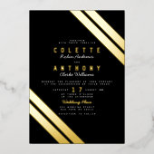 Elegant zwart echt goud moderne strepen bruiloft folie uitnodiging (Voorkant)