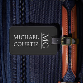 Elegant zwart, eenvoudig Monogrammed personalisere Bagagelabel