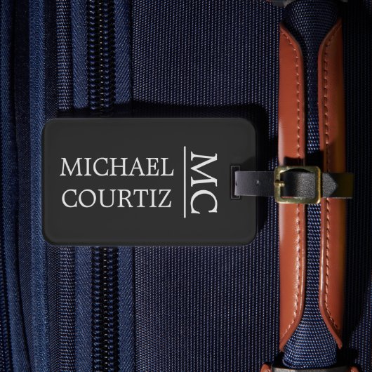 Elegant zwart, eenvoudig Monogrammed personalisere Bagagelabel (Voorkant Insitu 4)