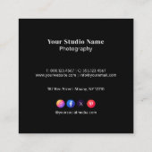 Elegant Zwart Eenvoudige Fotografie Contactgegeven Vierkante Visitekaartje (Achterkant)