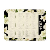 Elegant Zwart en Beige Bloemen 2024 Jaar Kalender Magneet (Horizontaal)