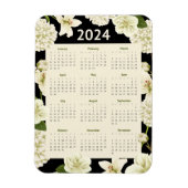 Elegant Zwart en Beige Bloemen 2024 Jaar Kalender Magneet (Verticaal)