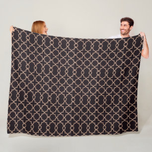 Elegant zwart en beige geometrisch patroon fleece deken