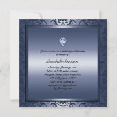 Elegant zwart en blauw Damask Sweet16 Uitnodigen Kaart (Achterkant)