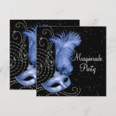 Elegant zwart en blauw gemaskerd bal kaart (Voorkant / Achterkant)