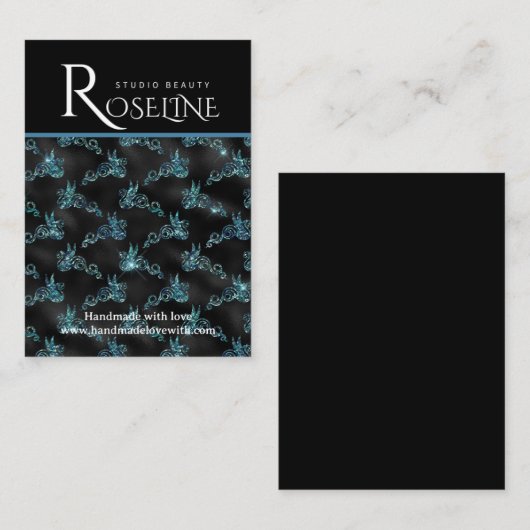 Elegant zwart en blauw geometrisch juweel beeldsch visitekaartje (Voorkant / Achterkant)