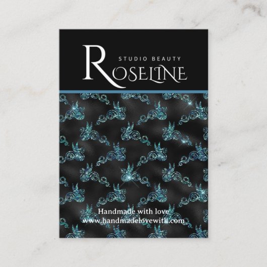 Elegant zwart en blauw geometrisch juweel beeldsch visitekaartje (Voorkant)