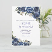 Elegant zwart en blauw Roos bruiloft Kaart (Staand voorkant)