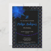 Elegant Zwart en Blauw Verjaardag Kaart (Voorkant)