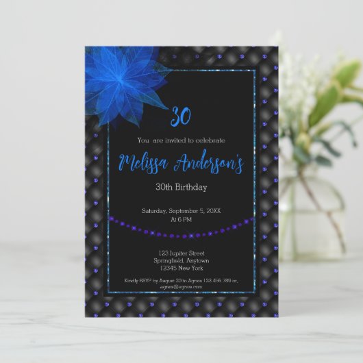 Elegant Zwart en Blauw Verjaardag Kaart (Staand voorkant)