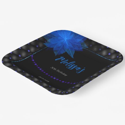 Elegant Zwart en Blauw Verjaardag Papieren Bordje (Gebogen)