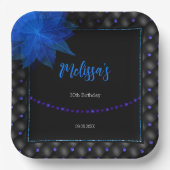 Elegant Zwart en Blauw Verjaardag Papieren Bordje (Voorkant)