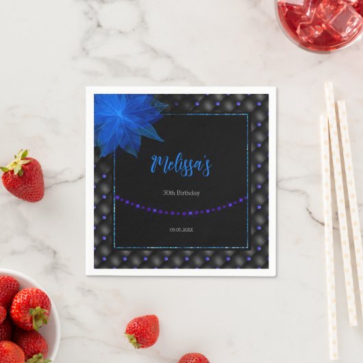 Elegant Zwart en Blauw Verjaardag Servet (Insitu)