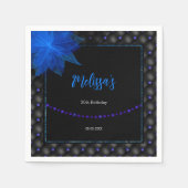 Elegant Zwart en Blauw Verjaardag Servet (Voorkant)