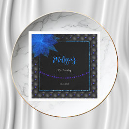 Elegant Zwart en Blauw Verjaardag Servet