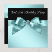 Elegant zwart en Blauwgroen blauw 50e verjaardagsf Kaart (Voorkant / Achterkant)