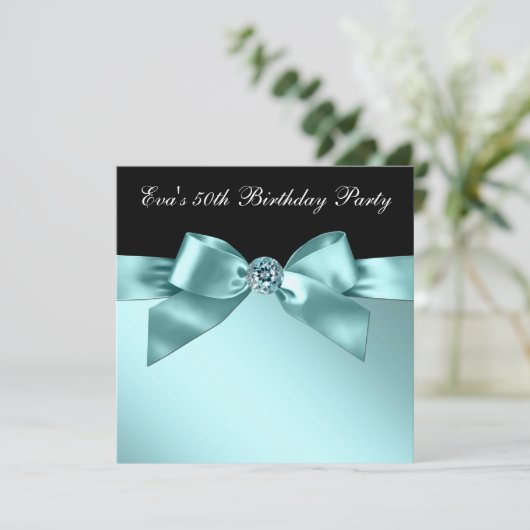 Elegant zwart en Blauwgroen blauw 50e verjaardagsf Kaart (Staand voorkant)