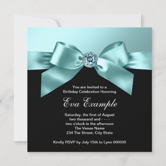 Elegant zwart en Blauwgroen blauw 50e verjaardagsf Kaart (Achterkant)