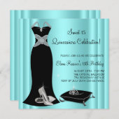 Elegant zwart en Blauwgroen blauw Quinceanera Kaart (Voorkant / Achterkant)