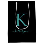 Elegant zwart en Blauwgroen Monogram Naam Medium Cadeauzakje (Achterkant)
