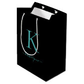 Elegant zwart en Blauwgroen Monogram Naam Medium Cadeauzakje (Achterkant Gekanteld)