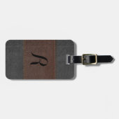Elegant zwart en bruin  leder bagagelabel (Voorkant horizontaal)