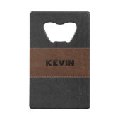 Elegant zwart en bruin  leder creditkaart flessenopener (Voorkant)