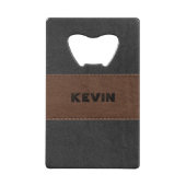Elegant zwart en bruin  leder creditkaart flessenopener (Achterkant)