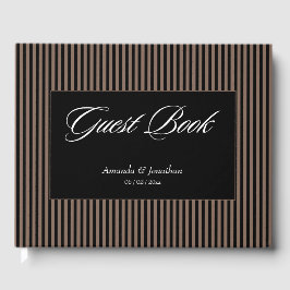 Elegant Zwart en Bruin Strepen Bruiloft Gastenboek