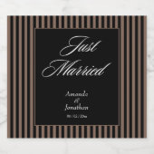 Elegant Zwart en Bruin Strepen Bruiloft Sparkling Wijnetiket (Enkel label)