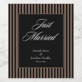Elegant Zwart en Bruin Strepen Bruiloft Wijn Etiket (Enkel label)