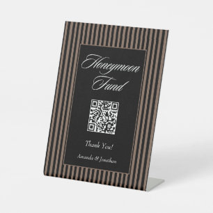 Elegant Zwart en Bruin Strepen Honeymoon Fund Reclamebord Met Voetstuk