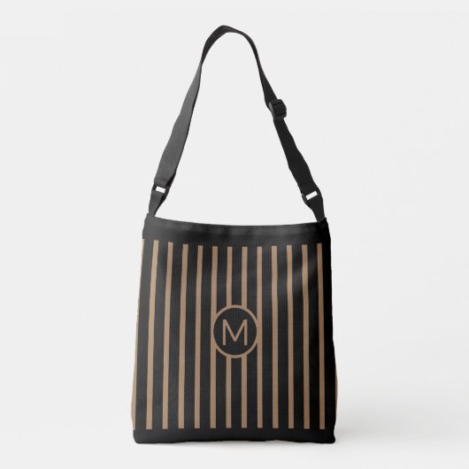 Elegant zwart en bruin, verticaal gestreept crossbody tas (Achterkant)