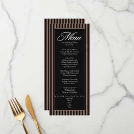 Elegant Zwart en Bruin Verticale Strepen Bruiloft Menu