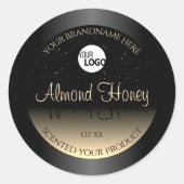 Elegant zwart en crèmeetiket Glitter Logo Ronde Sticker (Voorkant)