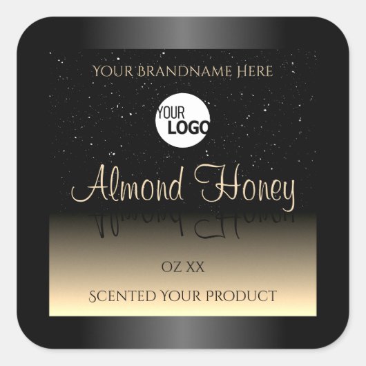 Elegant zwart en crèmeetiket Glitter Logo Vierkante Sticker (Voorkant)